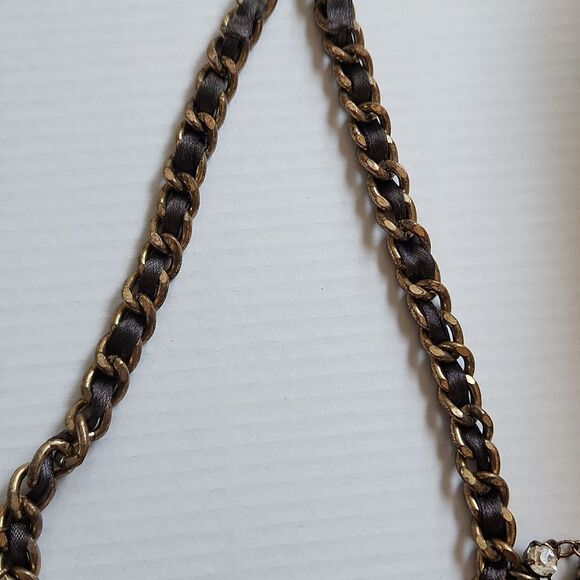 Dramatic Multicolor Black Silver Gold Bib Necklace with Fringe Rhinestones - Picture 5 of 6